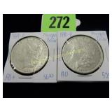 US 1889 AND 1890 MORGAN SILVER DOLLARS.