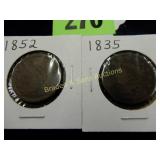US 1835 AND 1852 LARGE PENNIES