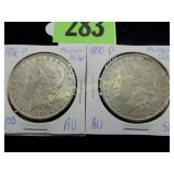 US 1890 AND 1896 MORGAN SILVER DOLLARS
