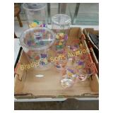 BOX OF ASSTD PLASTIC GLASSES, PITCHER AND