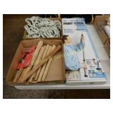 BOX OF ASSTD HAMMER HANDLES, ROPE AND NEW