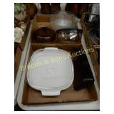 GROUP OF 2 BOXES OF ASSTD PYREX AND CORNINGWARE
