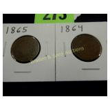 US 1864 AND 1865 TWO CENT PIECES