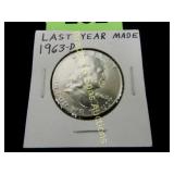 US 1963-D HIGH QUALITY FRANKLIN SILVER HALF