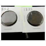 US 1835 AND 1852 LARGE SIZE PENNIES