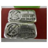 GROUP OF 2 ONE OZ SILVER BARS