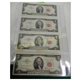 GROUP OF 4 US $2.00 BILLS