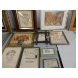 GROUP OF 9 FRAMED PRINTS ETC