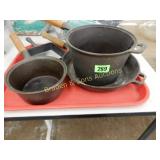 GROUP OF 4 CAST IRON POTS AND PANS