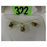 LADIES 10K YG TOPAZ EARRINGS AND MATCHING NECKLACE