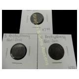 GERMAN 1, 5, AND 10 REICHS FANNIG NAZI COINS
