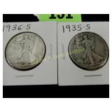 US 1935-S AND 1936-S WALKING LIBERTY SILVER HALF