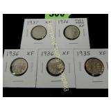 GROUP OF 5 HIGH QUALITY BUFFALO NICKLES