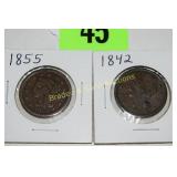 US 1842 AND 1855 LARGE SIZE US PENNIES