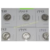 GROUP OF 6 HIGH QUALITY MERCURY DIMES