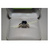 LADIES STERLING SILVER AND BLUE SAPPHIRE RING