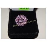 LADIES STERLING SILVER AND PINK AMETHYST RING