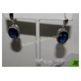 LADIES STERLING SILVER AND SAPPHIRE EARRINGS