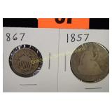 US 1867 SHIELD NICKEL AND 1857 SEATED LIBERTY