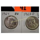 BRILLIANT UNCIRCULATED 1964 KENNEDY SILVER