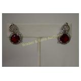 LADIES STERLING SILVER AND RED GARNET EARRINGS