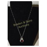 LADIES STERLING AND RED GARNET NECKLACE