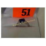 LADIES STERLING SILVER AND BLUE SAPPHIRE RING