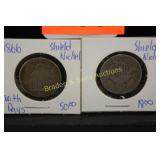 GROUP OF 2 US SHIELD NUCKELS, 1866 AND UNKNOWN