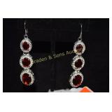 LADIES STERLING SILVER AND RED GARNET EARRINGS