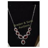 LADIES STERLING SILVER AND RED GARNET NECKLACE