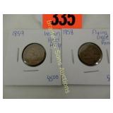 US 1858 FLYING EAGLE PENNY AND 1859 INDIAN