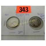 US 1914 BARBER SILVER QUARTER AND 1964 WASHINGTON
