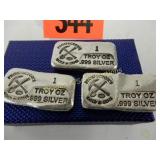 GROUP OF 3 ONE OZ PROSPECTORS SILVER BARS
