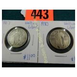 US 1917 AND 1913 WALKING LIBERTY SILVER QUARTERS