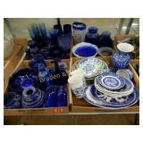 GROUP OF 4 BOXES OF ASSTD BLUE GLASSWARE ETC