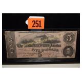 CONFEDERATE STATES OF AMERICA 1862 $5.00 CURRENCY