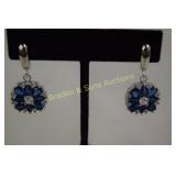 LADIES STERLING SILVER AND BLUE SAPPHIRE EARRINGS