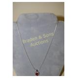LADIES STERLING SILVER AND RED TOPAZ HEART SHAPED