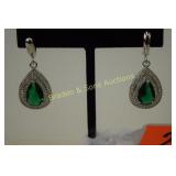 LADIES STERLING SILVER AND EMERALD EARRINGS