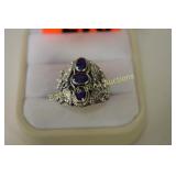 LADIES STERLING SILVER AND BLUE SAPPHIRE RING