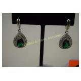LADIES STERLING SILVER AND EMERALD EARRINGS