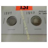 US 1853 AND 1889 SEATED LIBERTY DIMES