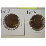 US 1847 AND 1856 LARGE SIZE COPPER PENNIES