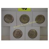 GROUP OF FIVE 1964  KENNEDY SILVER HALF DOLLARS