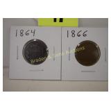 US 1864 ANS 1866 TWO CENT PIECES