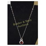 LADIES STERLING SILVER AND RED GARNET NECKLACE