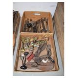 GROUP OF 2 BOXES OF ASSTD ANTIQUE TOOLS, DOOR