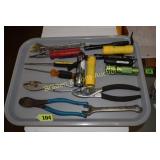 TRAY OF ASSTD TOOLS AND FLASHLIGHTS AND A