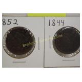 US 1852 AND 1844 LARGE SIZE COPPER PENNIES