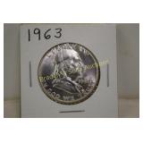 US 1963 FRANKLIN SILVER HALF DOLLAR.  MS QUALITY